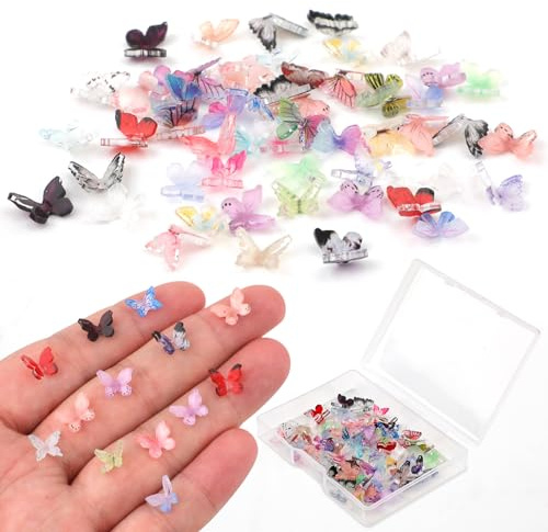 60St Schmetterling Resin, Mini Schmetterlinge zum Basteln Kleine Miniatur Schmetterlinge Puppenhaus Kleine Schmetterlinge Deko für Miniatur Landschaften Feen Puppenhaus (Zufällige Farben)