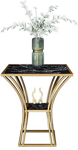 Exquisite Nachttische 2-stufiger Nachttisch, Couchtisch aus Metall mit Kunstmarmor-Finish für Wohnzimmer, Empfangsraum, Büro, Sofa, Beistelltisch, Korbtisch (Farbe: Schwarz, Größe: 48 x 48 x 60 cm)