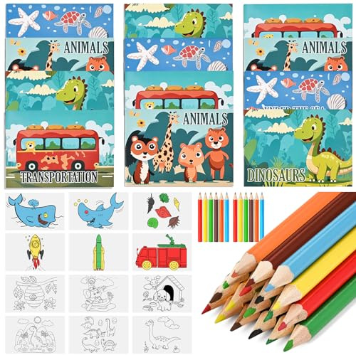 Tigvio 12 Stück Malbücher für kinder, Mini Malbuch Kinder Mitgebsel | Mini Malbuch Set mit 12 Malbücher+72 Buntstifte Kinder ab 3-6 Jahren für Mitgebsel Kindergeburtstag Hochzeiten Gastgeschenke
