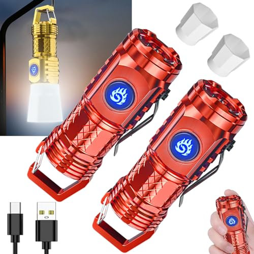 HABOHUSE Mini lampe de poche à trois yeux en forme de monstre allemand - Lampe de poche multifonction - En acier - Rechargeable et étanche - Rouge