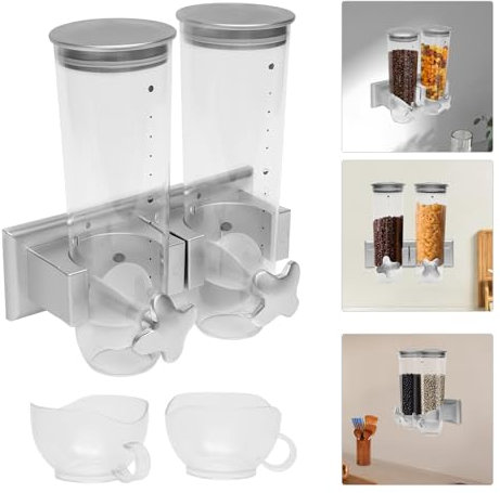 Aangeebone Müslispender doppelt, Kornflakes Spender, Cerealienspender, Cornflakes Behälter, kann Reis, Hirse, schwarzen Reis, gelben Reis, Gerste, 29 * 15 * 30 cm (Silber)
