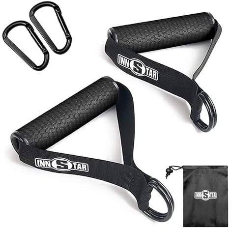 INNSTAR Upgraded Heavy Duty Exercise Handles, Cable Machine Attachments Resistance Bands Handles with Solid ABS Core Grips Fitness Strap Stirrup Handle Cable Attachment (Handles+Buckle)