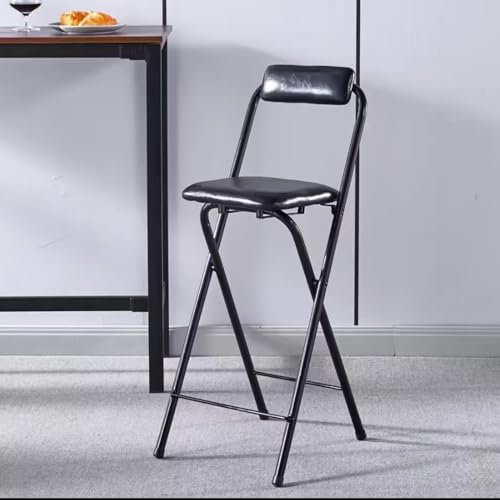 QSPNVFB Sgabello da Bar Pieghevole con Schienale Seduta Imbottita, Portatile Sedie da Pranzo Alto, Sediolina da Feste Alto Metallo for Cucina Soggiorno(Black,H 60 CM)