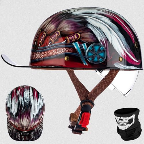 GKCEGHKS Mezzo Casco Scooter Crociera Bicicletta Casco Faccia Aperta retrò Casco A Scodella Scooter Motorino retrò Casco Scodella ECE Omologato Mezzo Elmetto Moto retrò Aperto Caschi da Moto
