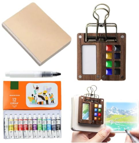 Mini Paleta, Juego de 8 Cuadrículas, Set de Mini Acuarelas Portátil, Caja de Bandeja de Pintura de Viaje, Paleta Magnética de Acuarela Pequeña, Acuarela con Clip