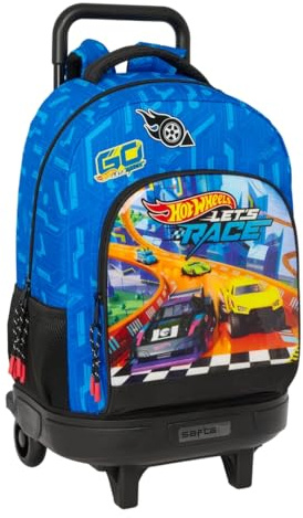 safta Hot Wheels Let's Race Großer Rucksack mit Rädern, kompakt, abnehmbar, ideal für Kinder verschiedener Altersgruppen, bequem und vielseitig, Qualität und Widerstandsfähigkeit, 33 x 22 x 45 cm,