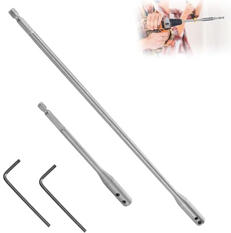VZU 4 PCS 1/4 Drill Bit Extension Set, 6 and 12 Inches Spade Drill Bit Extension with 2 Key, High-Carbon Steel Spade Bit Set for Wood Turners Furniture Carpentry and Construction