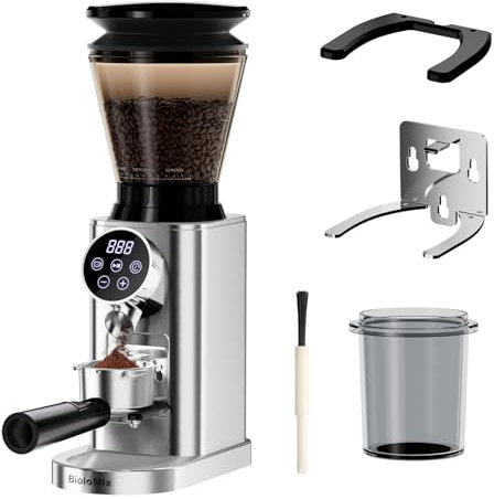 Biolomix Molinillo cónico Eléctrico - 48 Niveles, Portafiltros 51-58mm, Acero Inox - Espresso/Cafetera Francesa Antiestático(2-12 Tazas) (CG210-1-EU)