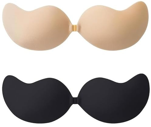 JISRKP 2Pcs Sticky Bra Push Up, Stick on Bra, Reusable Self Adhesive Sticky Backless Strapless Bar for Party Bar Wedding Deep V All Backless Clothes Dresses