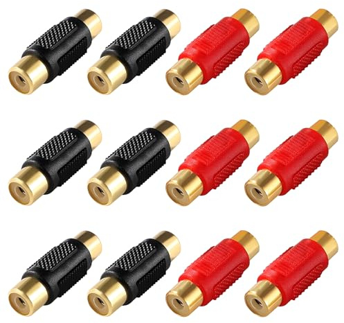 KUOQIY 12 Stücke Cinch Buchse auf Cinch Buchse Koppler, RCA Phono Koppler Adapter, für Lautsprecher, Phono, Verstärker, Vergoldet – Schwarz, Rot