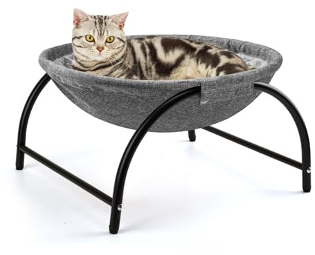 LIFLIX Katzenhängematte Outdoor, Erhöhter Katzenbett mit abnehmbarem, Waschbarem Plüsch, Stehend Hängematte Katzen für Innen-/Außenbereich (Grau)