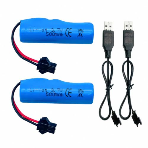 3,7V 500mAh Li-Ion Akku Wiederaufladbar mit SM 2P-Stecker für Ferngesteuertes Auto, Doppelseitig rollendes Stunt-Fernsteueru, Kleines RC-Boot, Amphibisches ferngesteuertes Spielzeu, RC-LKW (2 Stück)