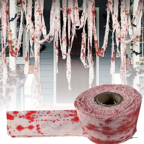Sikweny 8 Cm x 10 M Tela Halloween Decoracion Cortinas Halloween Decoracion Exterior Haloween Vendaje de Sangre Hallowen Decoración para Fiestas para Puertas Ventanas Escaleras Casas Embrujadas