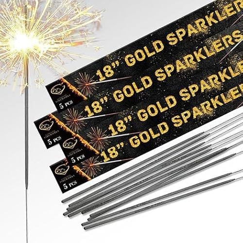 Gold Sparklers, 18 Inch Length, Pack of 30, 100 Seconds Burn Time, Perfect for Weddings Birthday Parties Halloween Bonfire Night Christmas and New Year (30 Sparklers)