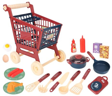 Amagogo Kids Shopping Cart Trolley Play Set Kitchen Playset Simulation Realistic Pretend Play Set