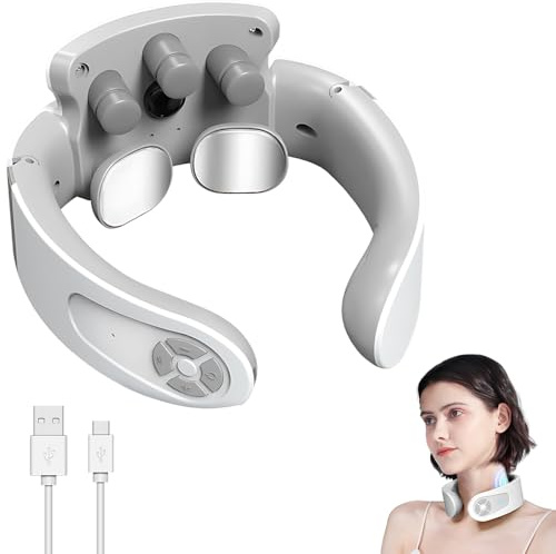 Massaggiatore Cervicale Collo, HOVCEH 3D Ergonomico Massaggio Cervicale con Terapia Calore 42°C, Portatile Senza Fili Neck Massager Elettrico con Voce Intelligente, 5 Modalità