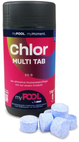 myPOOL Chlor MultiTabs Mini 20g - 4in1 Poolpflege für Minipools ab 2000 l - Dauerchlorung mit Algenverhütung Trübungsbeseitigung pH-Stabilisator - Optimal für Quick-Up oder kleine Pools (1 Kg)