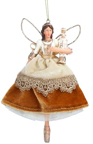Gisela Graham Cream & Gold Resin & Velvet 14cm Nutcracker Fairy Hanging Tree Decoration