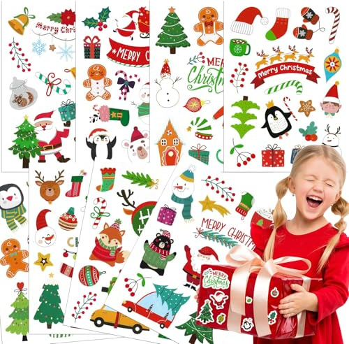 FUKPO 128 Stück Weihnachtssticker, Etiketten Aufkleber Weihnachten Weihnachtsaufkleber Selbstklebend, Weihnachts Sticker Weihnachten Kinder Geschenkaufkleber für Papiertüten Christmas Stickers