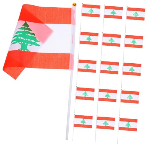 CAXUSD 20 pièces Petits Drapeaux à Main Liban Polyester Mini Drapeaux Portatifs pour Internationales et Célébrations Nationales