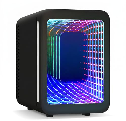 eklipt 4 Liter Mini Fridge with RGB LED Mirror, AC/DC Skincare Fridge | Portable Cooler & Warmer, Beauty Refrigerator for Drinks, Cosmetics & Makeup, Small Desk Fridge for Bedroom, Car, Black