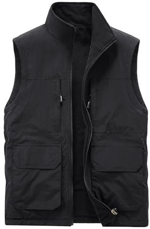 Generisch Chaleco de trabajo de forro polar para hombre con cuello alto, forro doble para una calidez óptima y un ajuste cómodo y holgado en todos los movimientos, Negro , 4XL