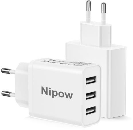 Chargeur USB Multiple Lot de 2, 3 Ports Multiprise USB Prise Murale Multiple Chargeur Rapide 15W, Adaptateur Bloc Secteur USBA Charge Rapide pour Galaxy S25 S24 S23, iPhone Air 17 16 15 14 13 12,iPad