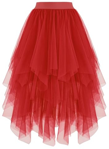 Dressever Damen Unregelmäßiger Mehrschichtiger Tüllrock | A-Linie Hoher Taillierter Rock;Ballett Tutu;Abschlussball Party;Karneval Party Rock;Halloween Netzkleid