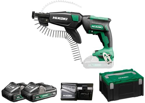 HiKOKI Akku-Trockenbauschrauber W18DA, 18V Brushless Magazinschrauber | Inkl. 2x 4.0Ah Akku, Lader & Koffer, Schrauben 25-57 mm, Autostart & Impulsmodus für Gipskarton, 1 kg Leichtgewicht