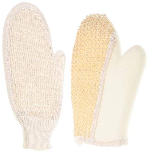 TOVINANNA 2pcs Full-hand Exfoliating Shower Gloves Cotton Linen Bath Mitts Soft Gentle Body Scrubbers for Women Spa Skin Cleaning and Smoother Surface