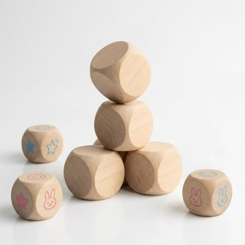 150 dadi di legno in bianco, 6 facce, dadi di legno, rotondi, autoadesivi, in legno non verniciato, ideali per fai da te, progetti di artigianato e decorazione (16 x 16 x 16 mm)