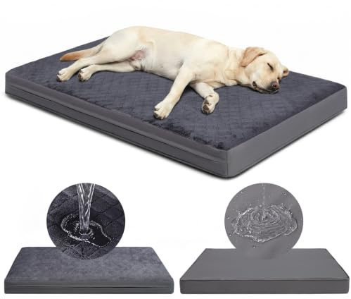 Orthopädisches Hundebett Grosse Hunde-104x68cm,Hundekissen Wasserdicht | Hundematte mit Kunstleder&Saugfähige Flanell,Hundebetten Waschbar Wendar,Abnehmbar Hundematratze,Wasserdicht Einlage,Grau