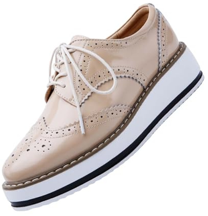 Women's Oxford Brogues Platform Shoes Patent Leather Lace Up Chunky Creepers Casual Vintage Dress Sneakers for Ladies Girls