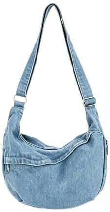 AdiStylinno Bolsos cruzados de mezclilla para mujer, gran capacidad, bolsa hobo de media luna, bolsa de mano retro de mezclilla con múltiples bolsillos y correa de hombro ajustable