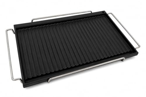 Fonderia Bongiovanni Piastra Barbecue in Ghisa Smaltata 59,5x38 cm, Bistecchiera Rettangolare, Griglia BBQ in Ghisa per Carne, Hamburger, Bistecche, Verdure, Cucina, Camino e Barbecue, Telaio 67x40 cm