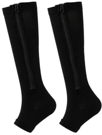 Pawyzie Bas De Contention Zippés - Assiva, Enfile Collant De Contention Graduée, Fermeture éclair Chaussettes Résistantes, Amortissantes et Antidérapantes, Homme et Femme (Noir,S/M)