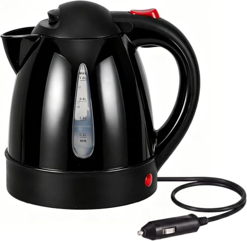 Wasserkocher Auto, 24v 250w 1L, Camping Wasserkocher, Auto Abschaltung | Wasserkocher Auto 24v mit Zigarettenanzünder-Stecker, Trockenkochschutz, Tragbare Wasserkocher für Auto, LKW und Wohnmobil