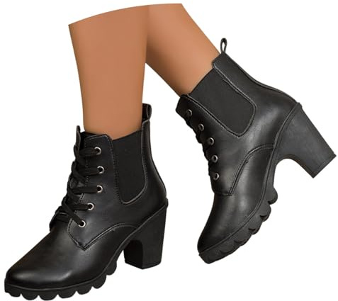 Generisch Botines con tacón de bloque resistentes botines sin cordones cómodos para correr para el día a día, Negro , 36 EU