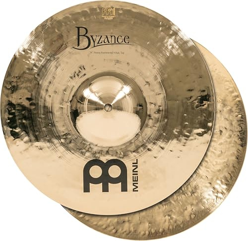 Meinl Cymbals Byzance Brilliant Plato Heavy Hammered Hihat de 14 pulgadas (35,56cm) Platillos de Batería - Pareja - Bronce B20, Acabado Brillante (B14HHH-B)