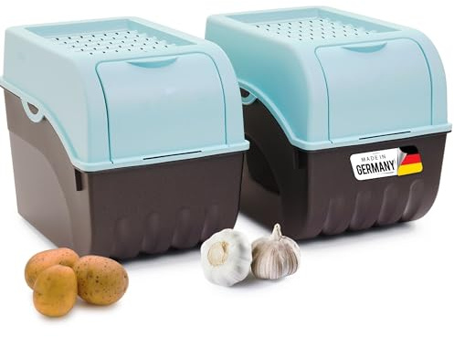 Novaliv Caja de almacenamiento para patatas, 2 unidades grandes de 9 l, color turquesa, caja para verduras, apilable, caja para cebollas, cesta de patatas, fruta, patatas, cebollas, almacenamiento de