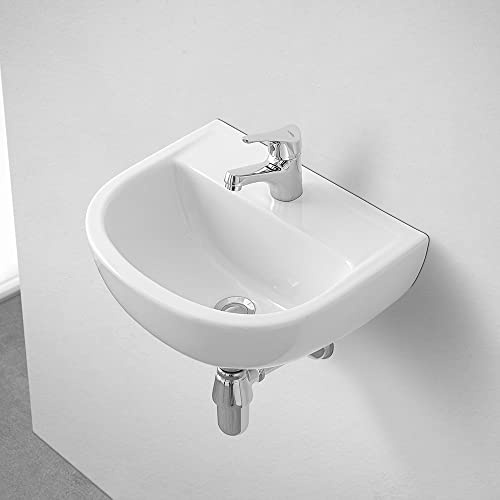 Inbagno Lavabo Bagno sospeso in Ceramica Bianca Lucida, L. 38 x P. 30 cm, Completo di Kit di Fissaggio