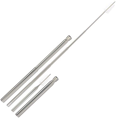 com-four® 2X Faltbarer Strohhalm aus Edelstahl - rostfrei und wiederverwendbar - Trinkhalm mit je Einer Teleskop-Bürste als Geschenkidee für Urlaub, Reisen, Outdoor - 20 cm | rostfrei und wiederverwendbar - Trinkhalm mit je einer Teleskop-Bürste als Geschenkidee für Urlaub - Reisen - Outdoor - 20 cm