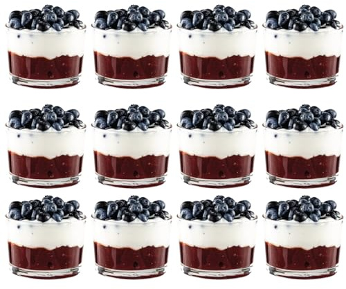 Vikko Small Glass Bowls, 7 Ounce Glass Dessert Cups, Set of 12 Dessert Bowls, Parfait Glasses, Stackable Bodega Glasses, Tasting Glasses, Custard Cups, Short Glasses - 3.2 x 2.2”