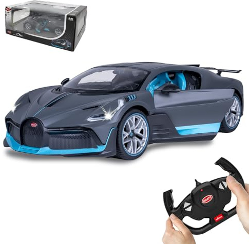 JAMARA 403131 - Bugatti Divo 1:14 2,4 GHz Tür manuell, 11 KM/h, originalgetreue Lackierung, detailgetreuer Innenraum, LED Fahrlicht, Türen können manuell geöffnet werden Grau
