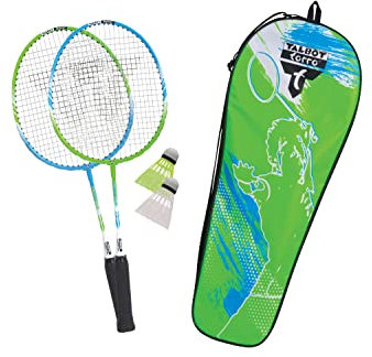 Talbot-Torro Kinder Badminton-Set 2-Attacker Junior, 2 verkürzte Schläger 53cm, 2 Federbälle, in wertiger Tasche, 449410