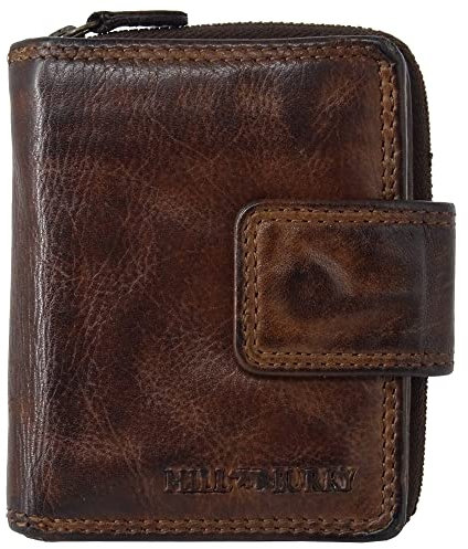 Hill Burry Damen-Geldbörse | Frauen-Portemonnaie echtes Leder Waschleder | Kleine sichere RFID Damengeldbörse | Geldbeutel viele Kredit-Karten-Fächer | Slim-Wallet Münzenfach (Braun)