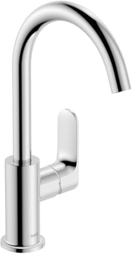 hansgrohe Rebris S - Waschtischarmatur mit Zugstange und Ablauf, schwenkbar, Wasserhahn Bad mit Auslauf Höhe 222 mm, Mischbatterie Waschbecken wassersparend (EcoSmart), Chrom, 72536000