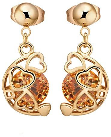 Beydodo Pendientes Dorado Cobre,Pendientes Colgantes Corazón Hueco y Redondo con Circonita Pendientes Amarillo