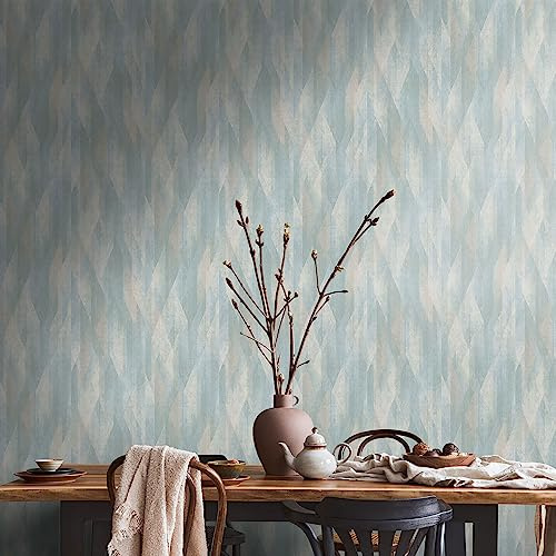 livingwalls Rauten-Vliestapete – Türkis, Blau, Creme – 10,05 x 0,53 m | Modernes Rauten-Muster als moderner Blickfang – matte Mustertapete, einfach zu verkleben & spurlos abziehbar