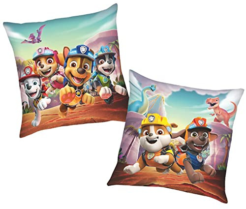 Dino Rescue| Paw Patrol | 40 x 40 cm Kinder Deko-Kissen | Wende-Motiv